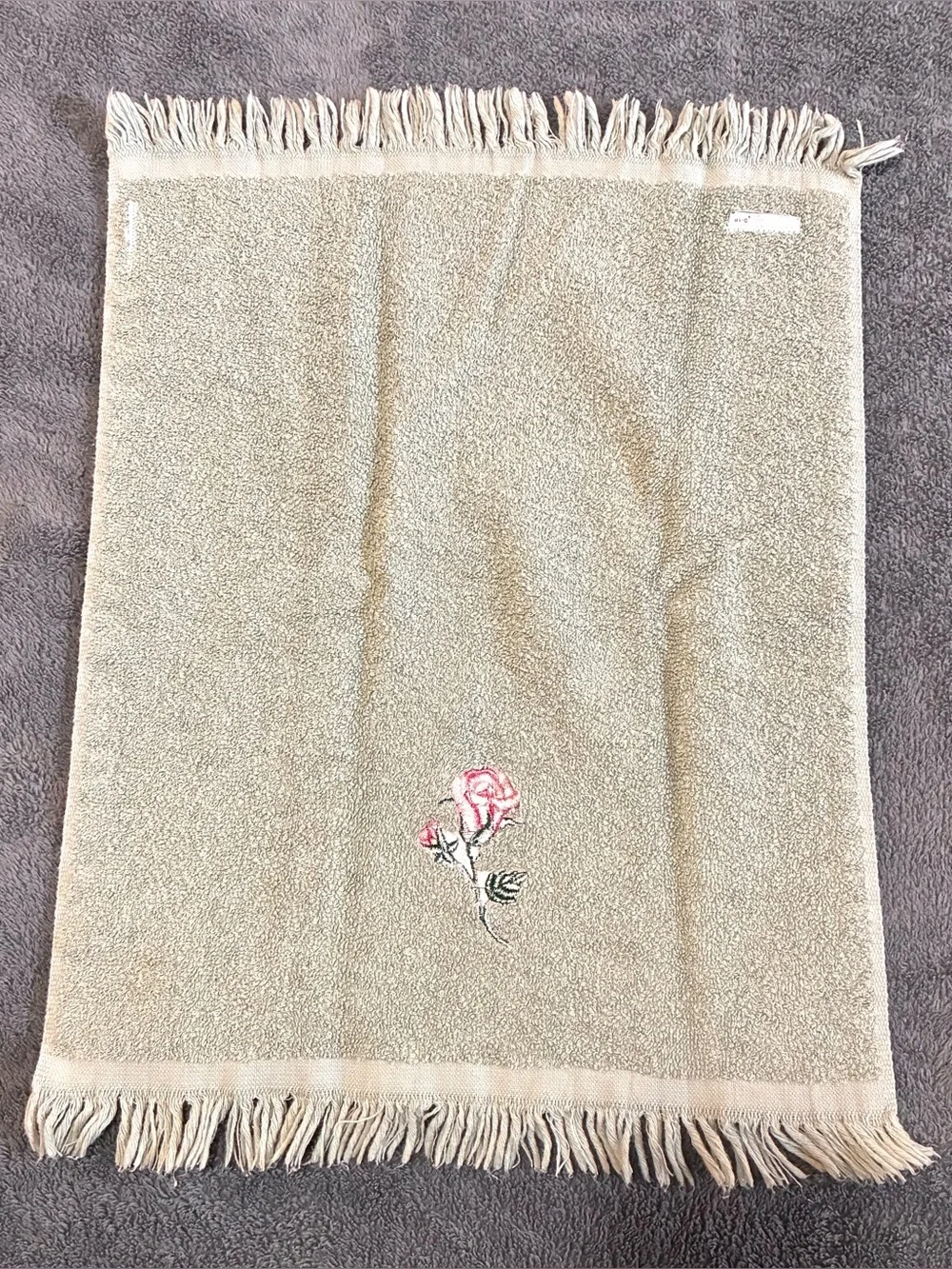 Vintage Towel Set Lot of 3 Embroidered Pink Rose Sage Green Hand Towels
